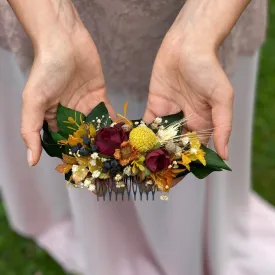 Autumn ochre burgundy wedding comb Orange bridal hair comb Ochre wedding hair comb Magaela accessories Hair comb for bride Fall wedding Handmade