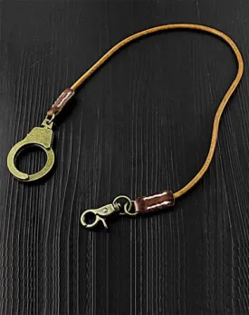 Badass Tan Leather Long Wallet Chain Cool Handcuff Punk Rock Biker Trucker Wallet Chain Trucker Wallet Key Chain for Men