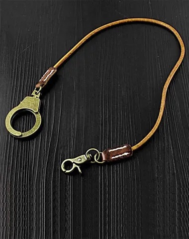 Badass Tan Leather Long Wallet Chain Cool Handcuff Punk Rock Biker Trucker Wallet Chain Trucker Wallet Key Chain for Men