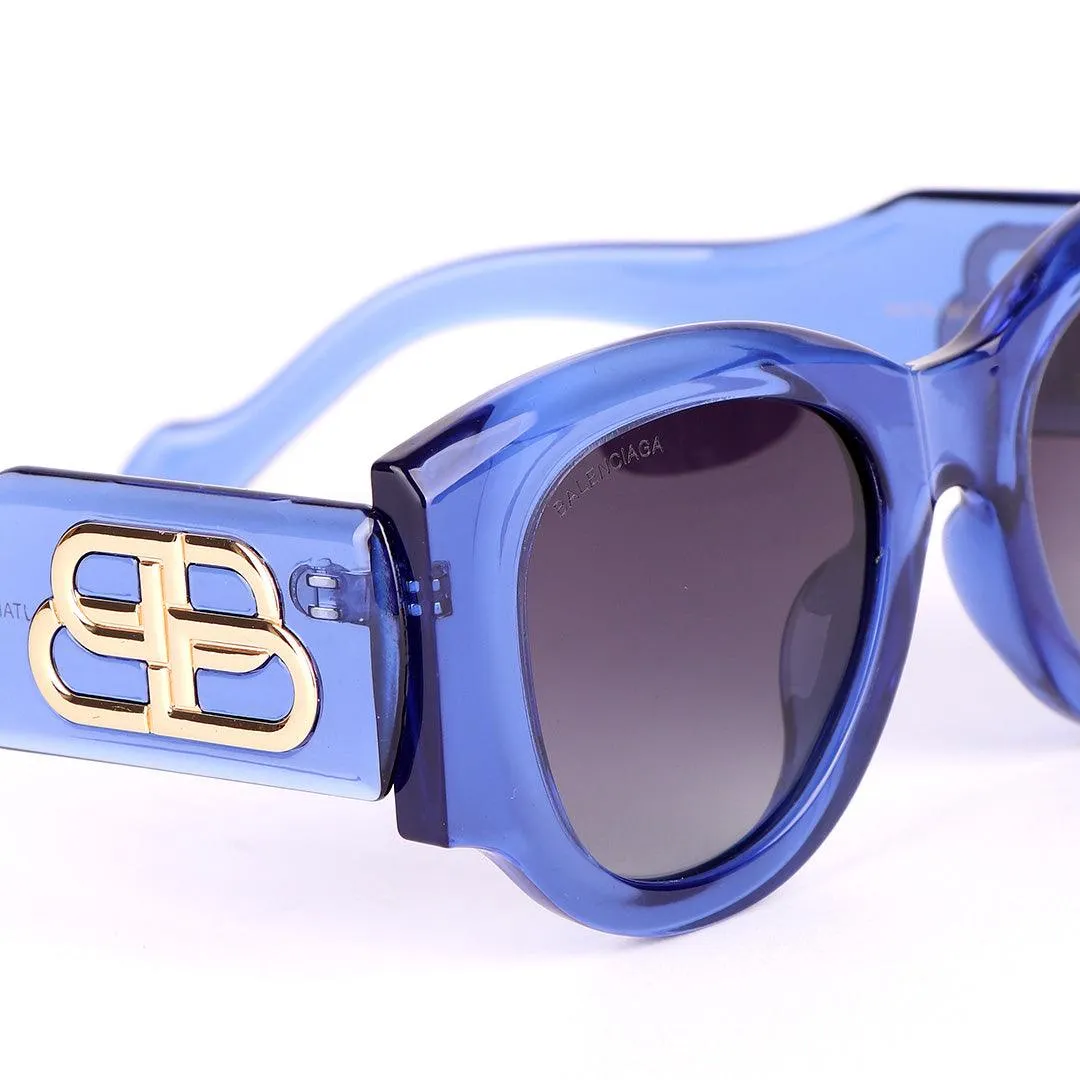 Balenciaga Gold Logo Designed Quality Blue Sunglasses