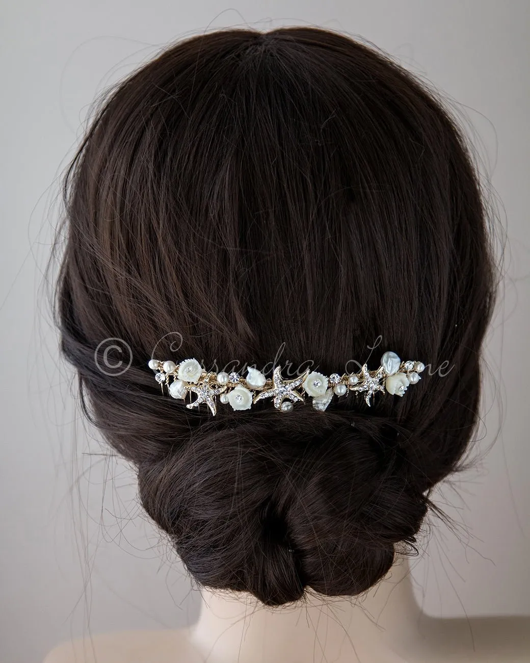 Beach Wedding Headpiece of Starfish and Shell Flowers