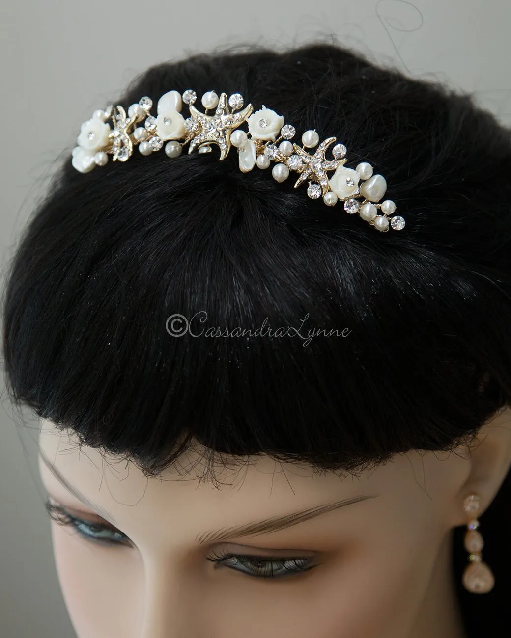 Beach Wedding Headpiece of Starfish and Shell Flowers