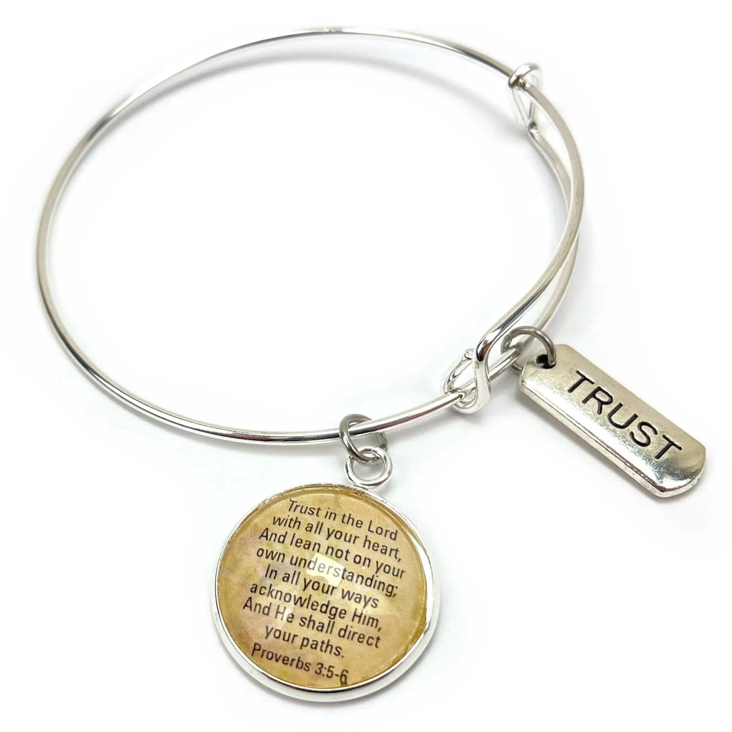 Beautiful, Believe, Blessed, Brave, Dream, Word Scripture Charm Bangle Bracelet - Christian Affirmations Jewelry, Silver