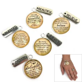 Beautiful, Believe, Blessed, Brave, Dream, Word Scripture Charm Bangle Bracelet - Christian Affirmations Jewelry, Silver