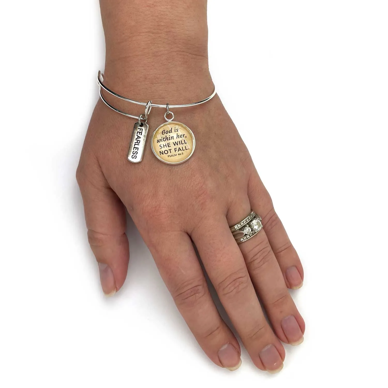 Beautiful, Believe, Blessed, Brave, Dream, Word Scripture Charm Bangle Bracelet - Christian Affirmations Jewelry, Silver