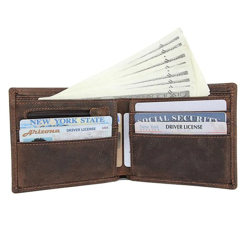 Best Brown Bifold Leather Mens Wallet Slim Wallet Billfold Wallet Driver's License Wallet for Men