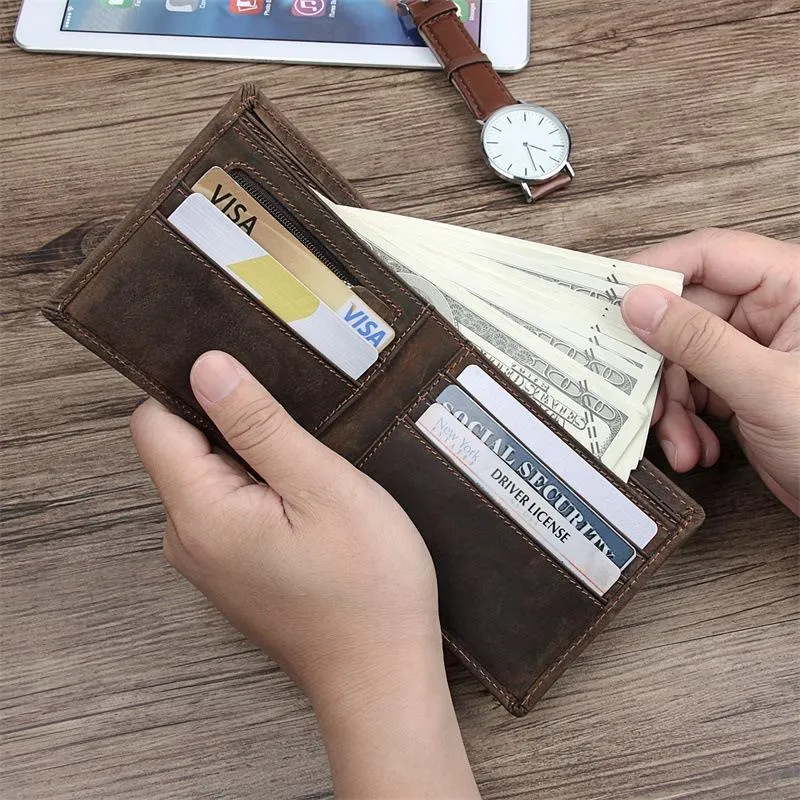 Best Brown Bifold Leather Mens Wallet Slim Wallet Billfold Wallet Driver's License Wallet for Men