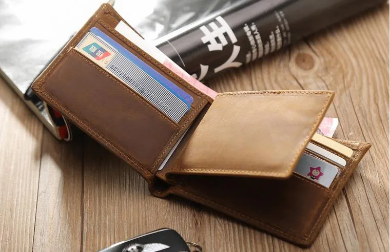 Bifold Brown Leather Mens Wallet Small Wallet billfold Wallet Driver's License Wallet for Men