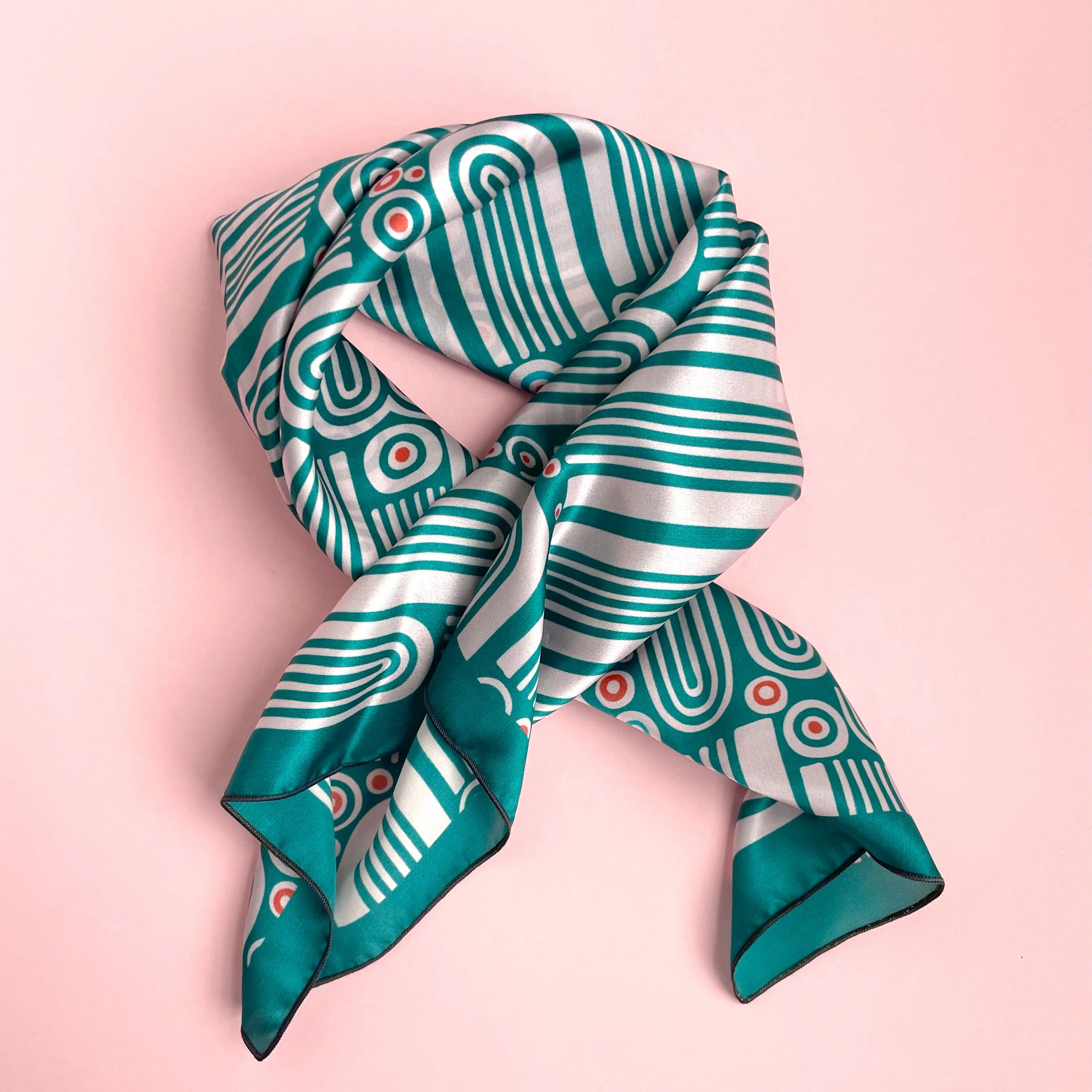 Big Tides - large teal silk scarf