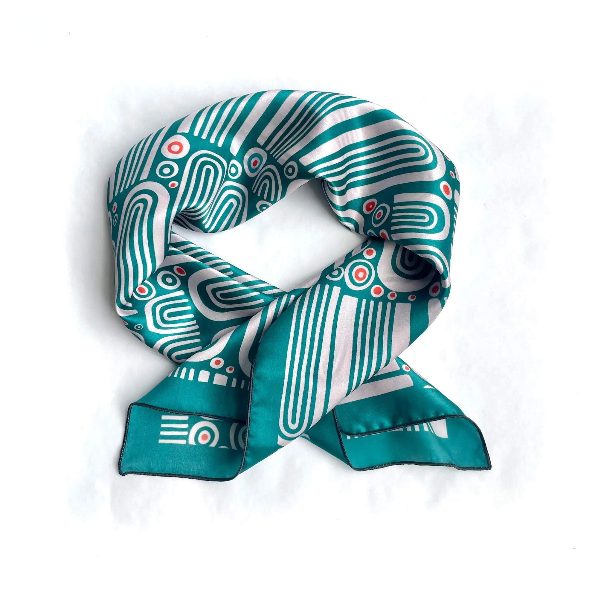 Big Tides - large teal silk scarf