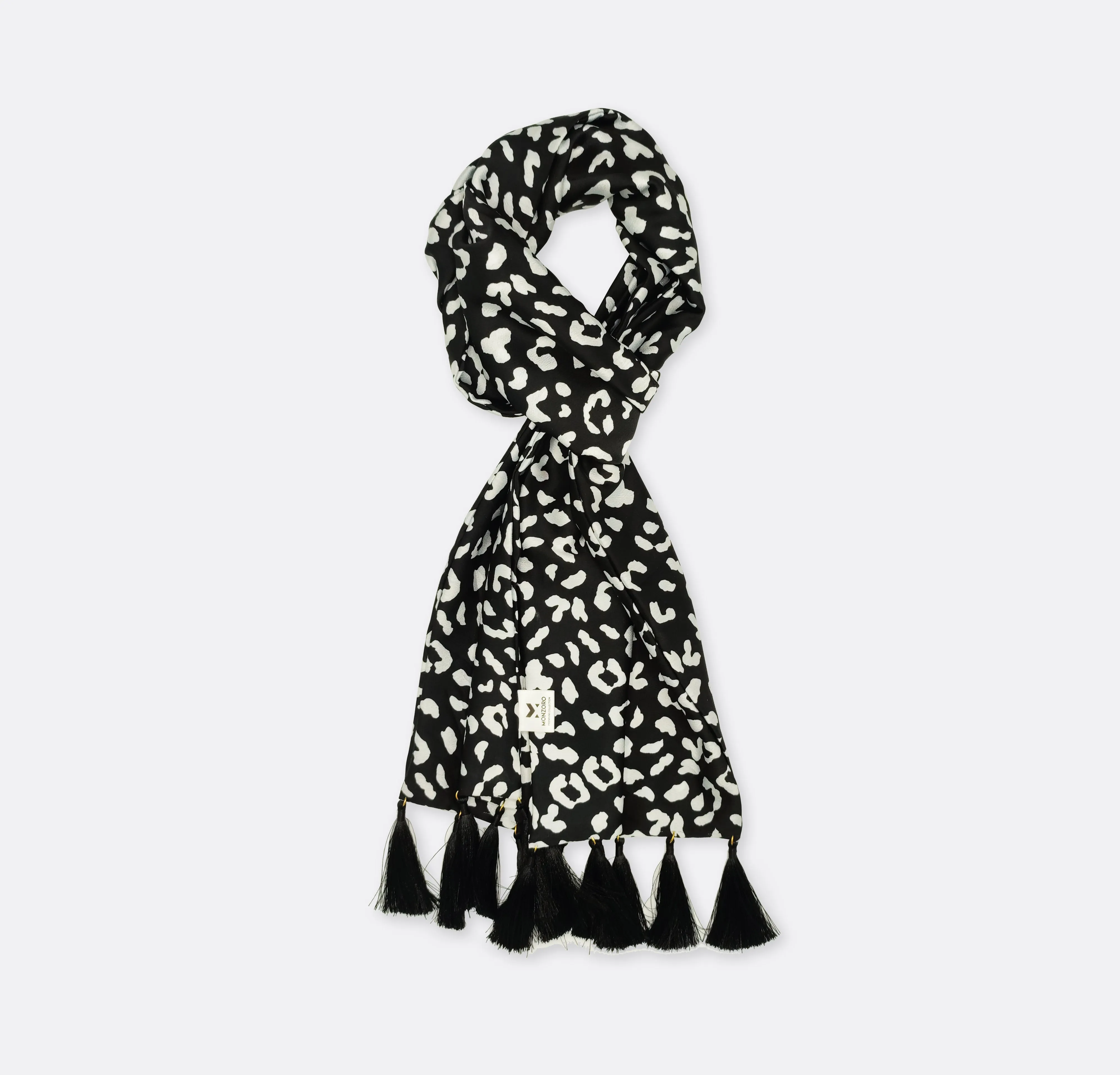 BLACK AND WHITE LEOPARD SILK MEN SCARVES