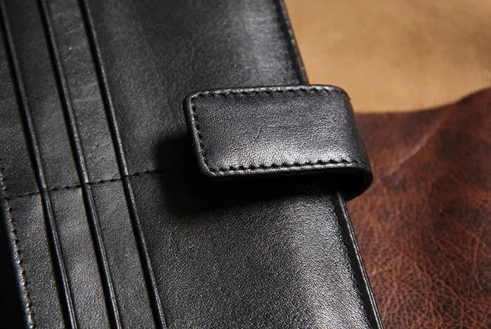 Black Braided Leather Mens Long Wallet Bifold Long Wallet for Men