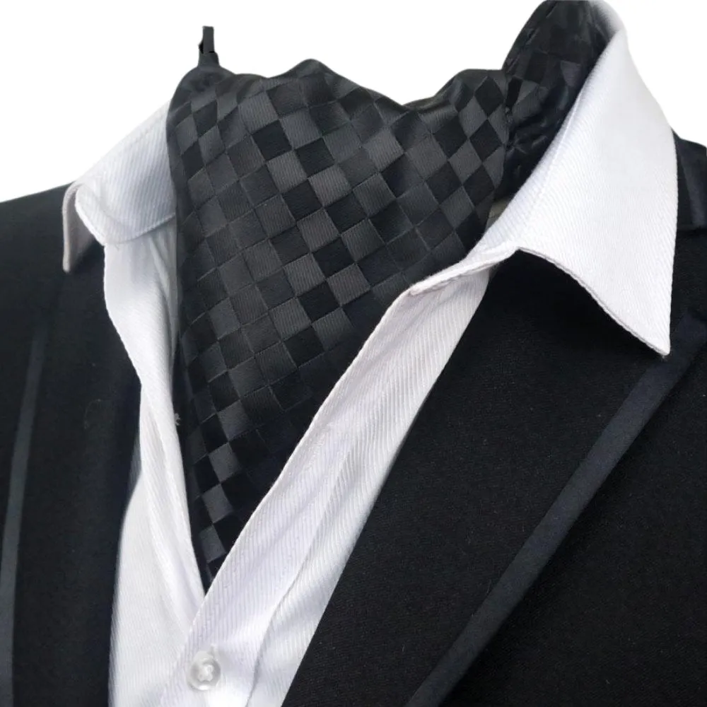 Black Check Jacquard Ascot Tie