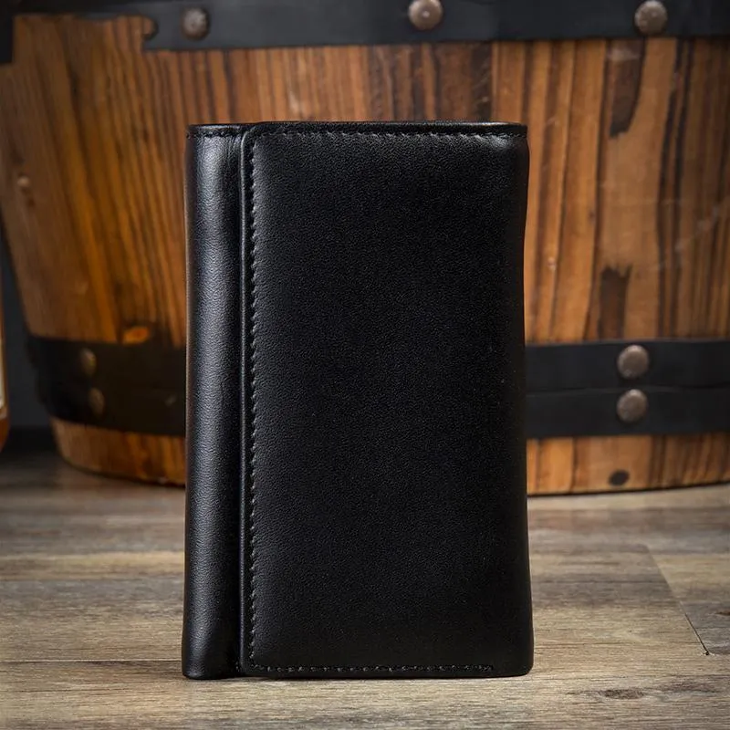 Black Cool Leather Mens Card Holder Trifold Key Wallet Key Holder For Men