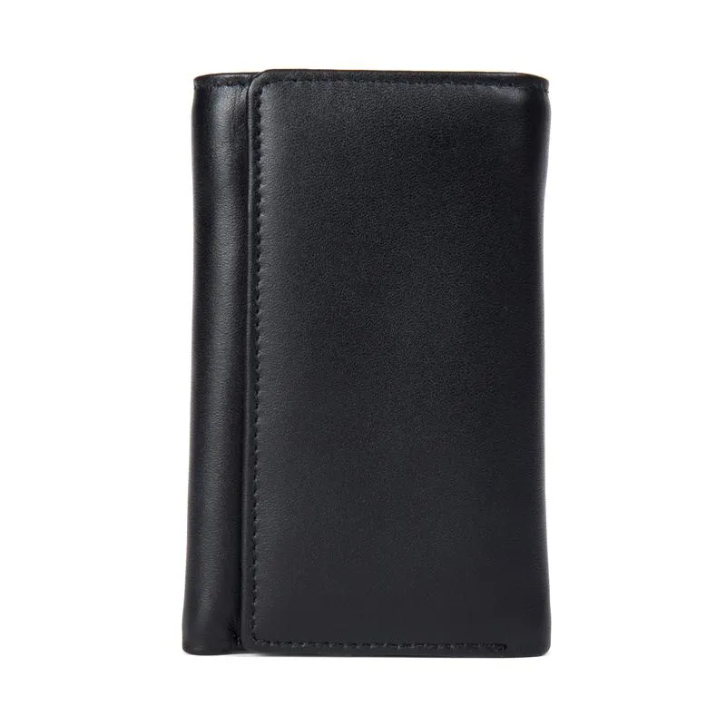 Black Cool Leather Mens Card Holder Trifold Key Wallet Key Holder For Men