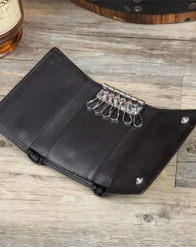 Black Cool Leather Mens Card Holder Trifold Key Wallet Key Holder For Men