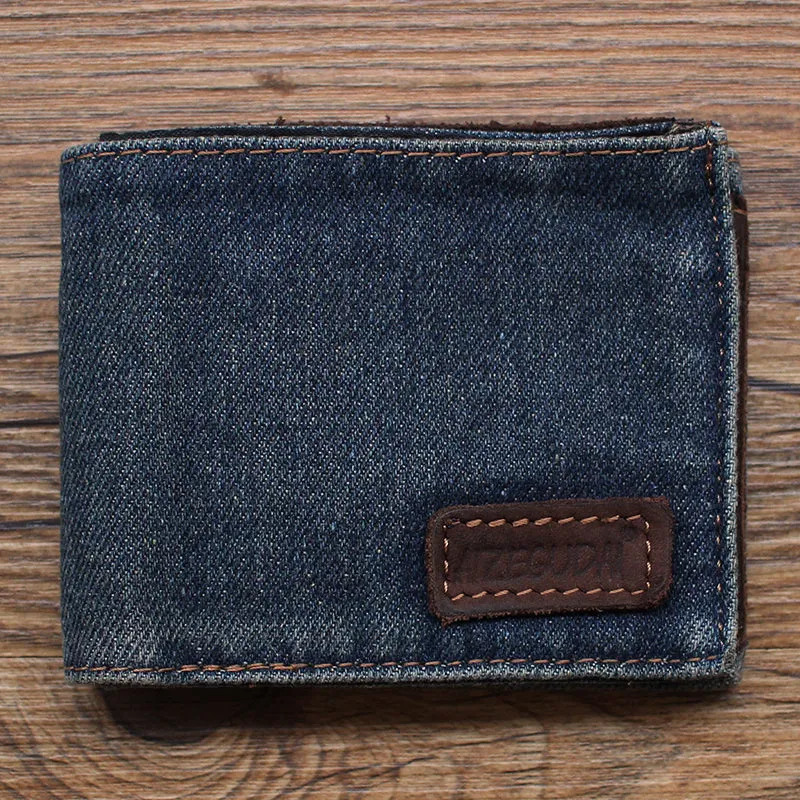 Black Denim Wallet Denim Mens Slim billfold Wallet Denim Bifold Wallets For Men