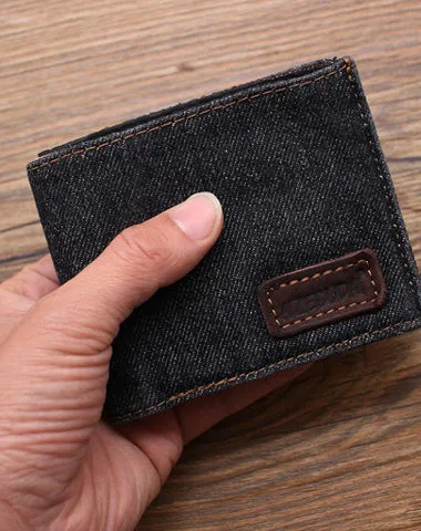 Black Denim Wallet Denim Mens Slim billfold Wallet Denim Bifold Wallets For Men