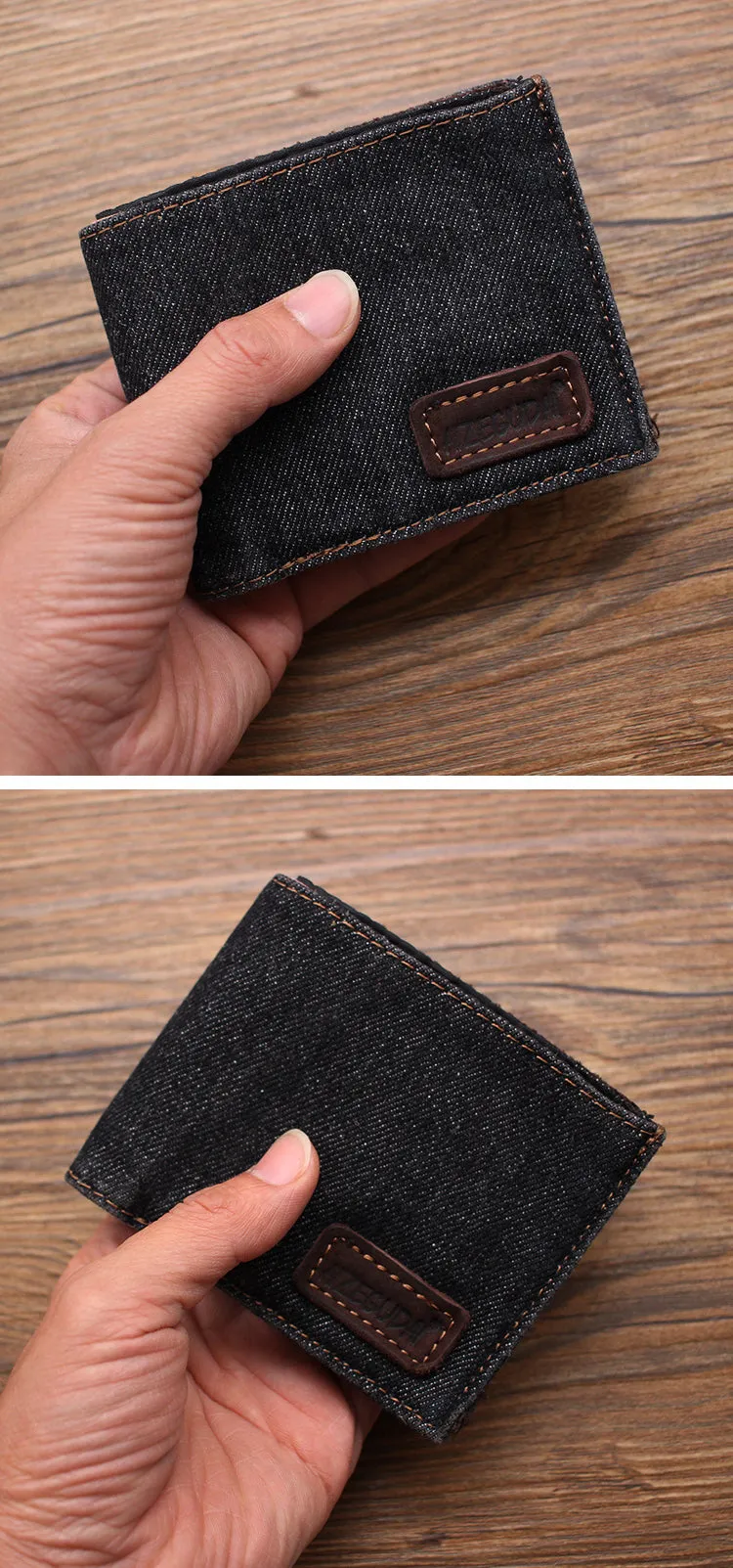 Black Denim Wallet Denim Mens Slim billfold Wallet Denim Bifold Wallets For Men