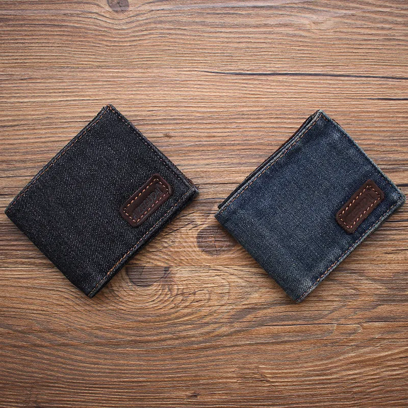 Black Denim Wallet Denim Mens Slim billfold Wallet Denim Bifold Wallets For Men