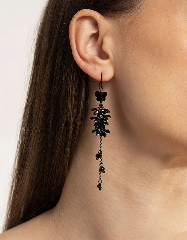 Black Floral Butterfly Drop Earrings