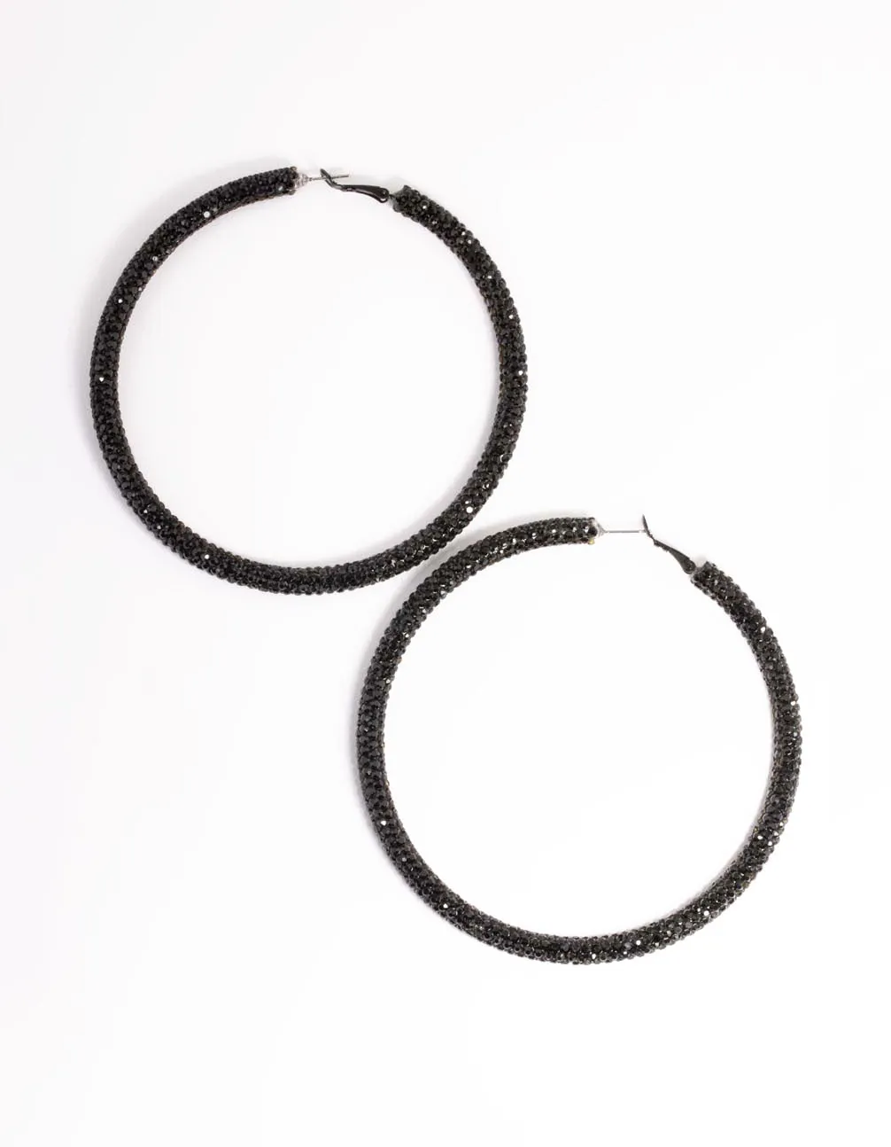 Black Jet 85mm Encrusted Hoop Earrings