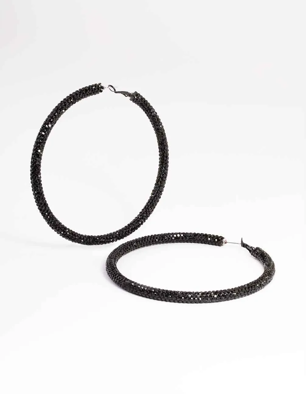 Black Jet 85mm Encrusted Hoop Earrings