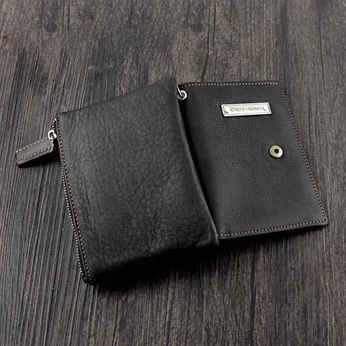 Black Leather Men's Small Biker Wallet Chain Wallet billfold Bifold Wallet with Chain Coin Purse For Men