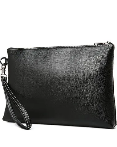 Black Leather Mens Wristlet Wallet Bag Zipper Clutch Wallet For Men