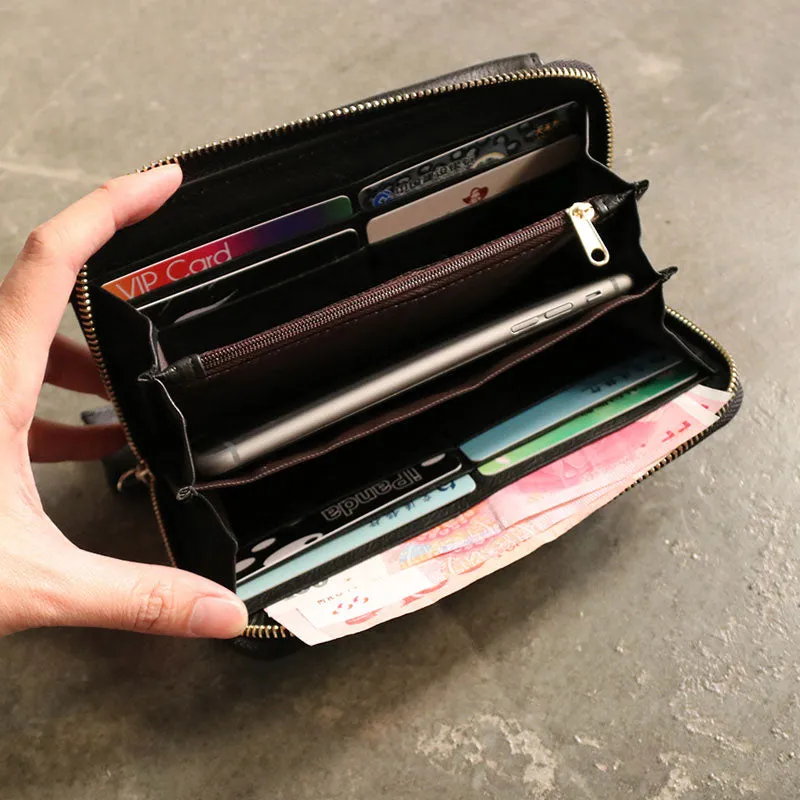 Black LEATHER Womens Long Wallet Fashion Long Wallets FOR Women