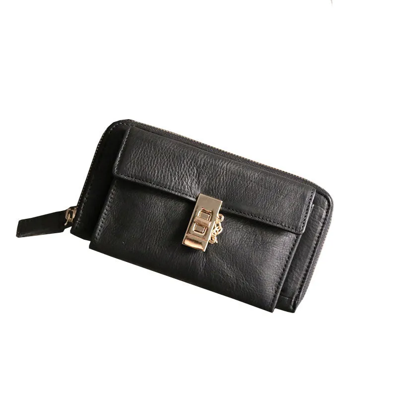 Black LEATHER Womens Long Wallet Fashion Long Wallets FOR Women