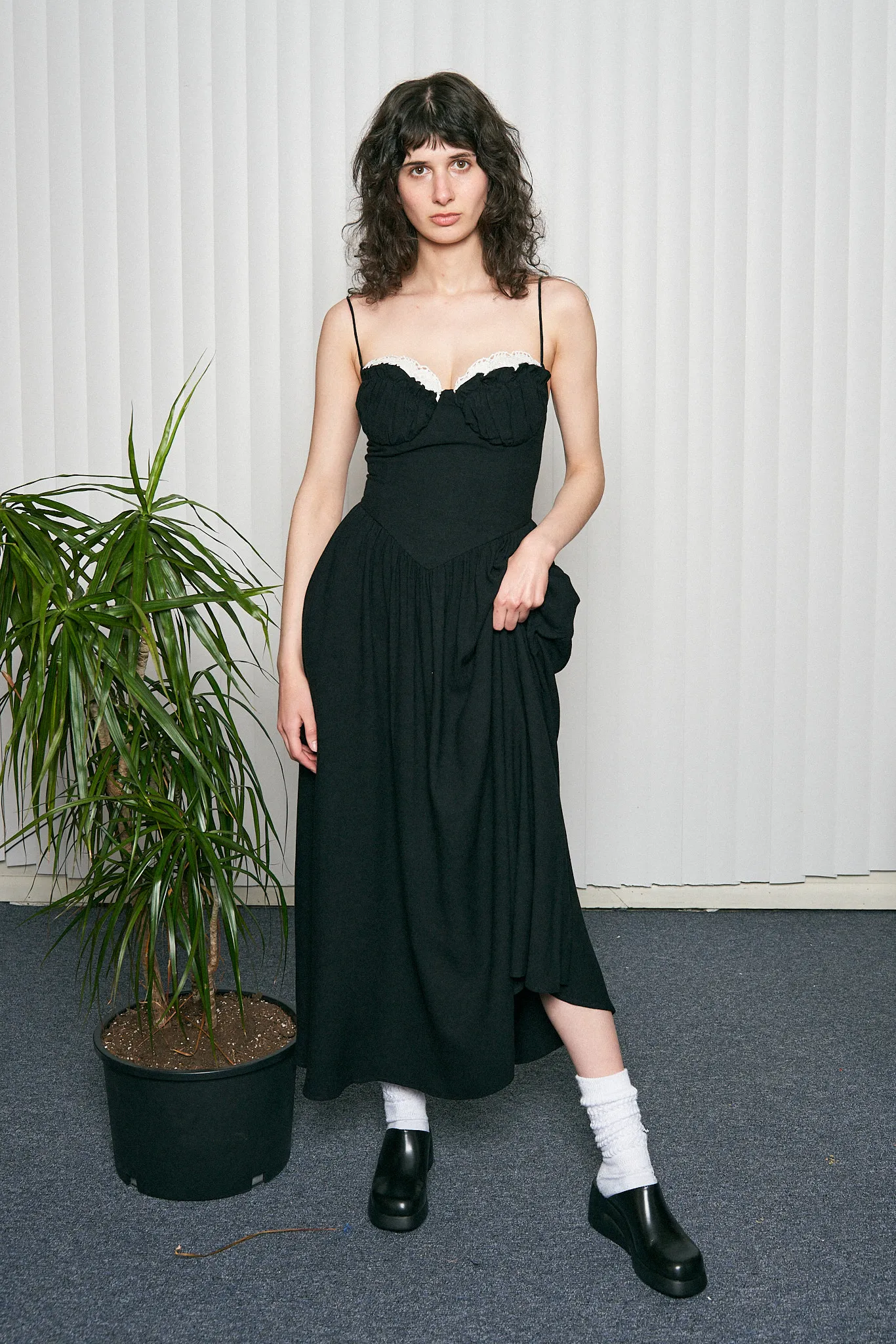 Black Linen French Cup Dress