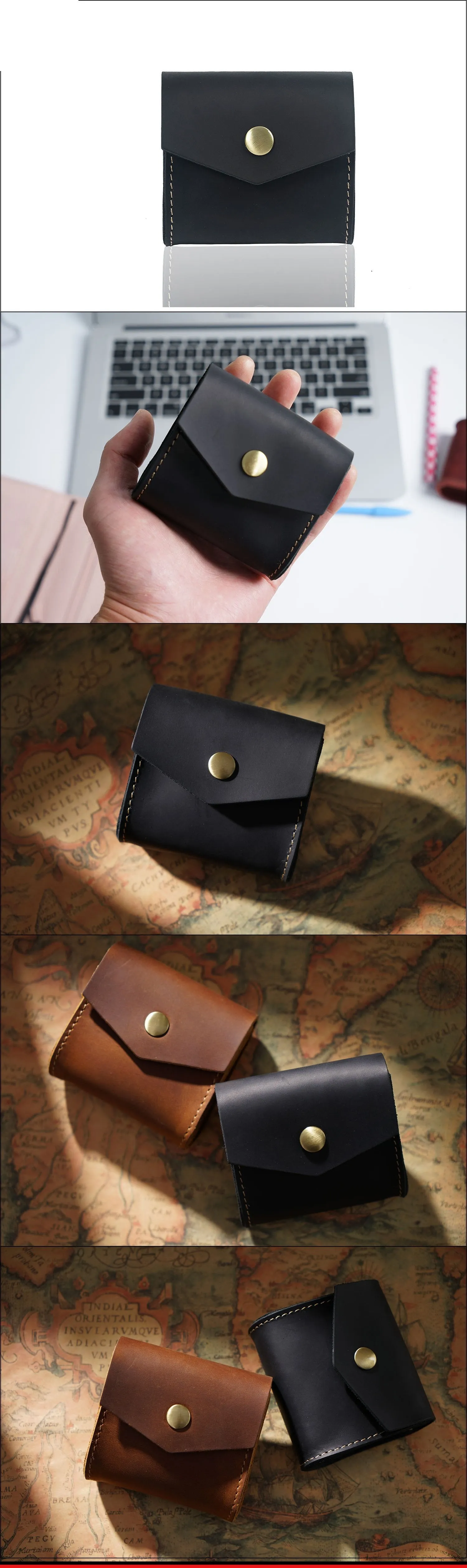 Black Small Card Holder Leather Men's Wallet Coin Holder Brown Charge Holder Small Wallet For Men