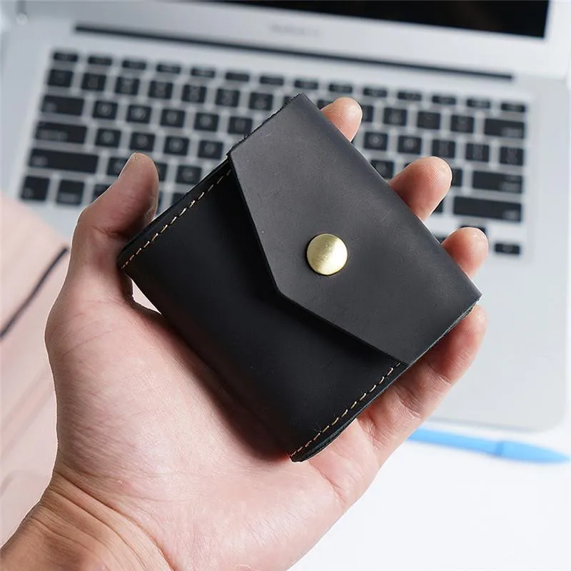 Black Small Card Holder Leather Men's Wallet Coin Holder Brown Charge Holder Small Wallet For Men