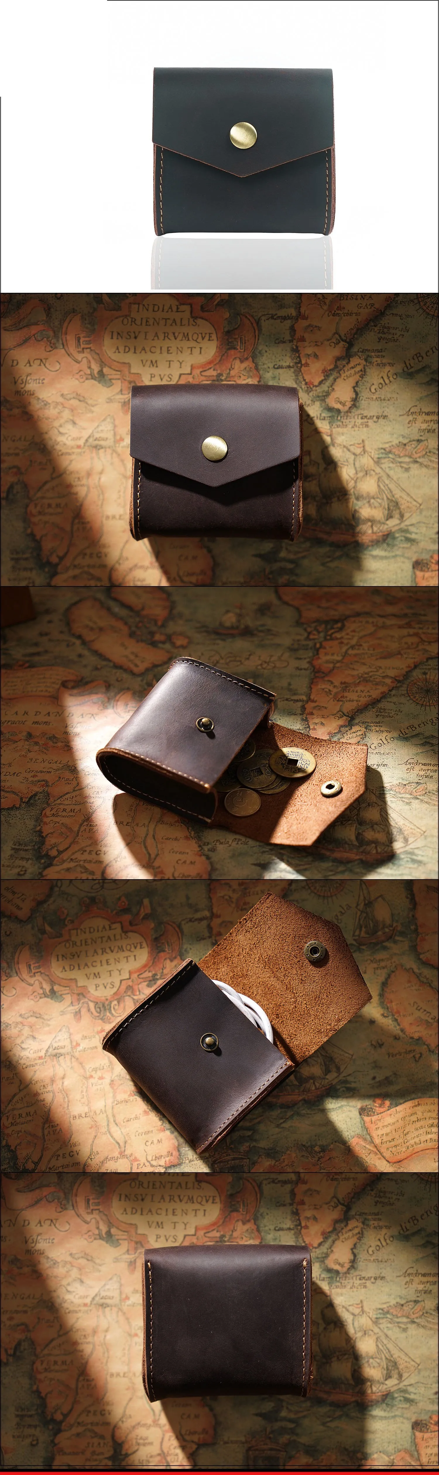 Black Small Card Holder Leather Men's Wallet Coin Holder Brown Charge Holder Small Wallet For Men