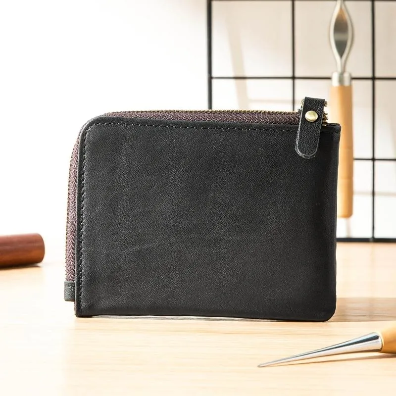 Black Soft Leather Mens Small Wallet Brown Coin Wallet Front Pocket Wallet billfold Wallet for Men