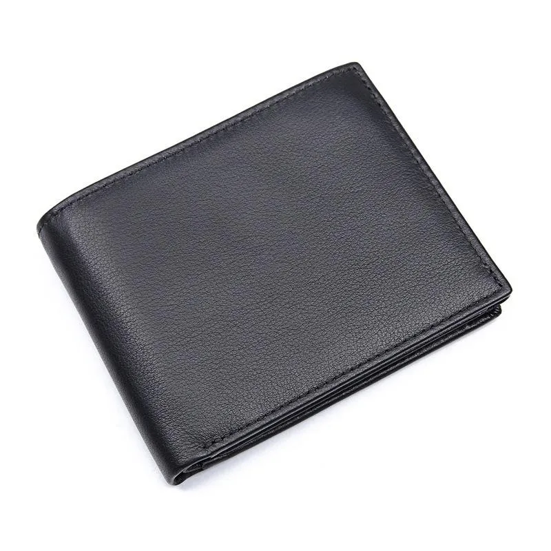 Black Trifold Leather Mens Wallet Small Wallet Billfold Wallet Black Front Pocket Wallet for Men