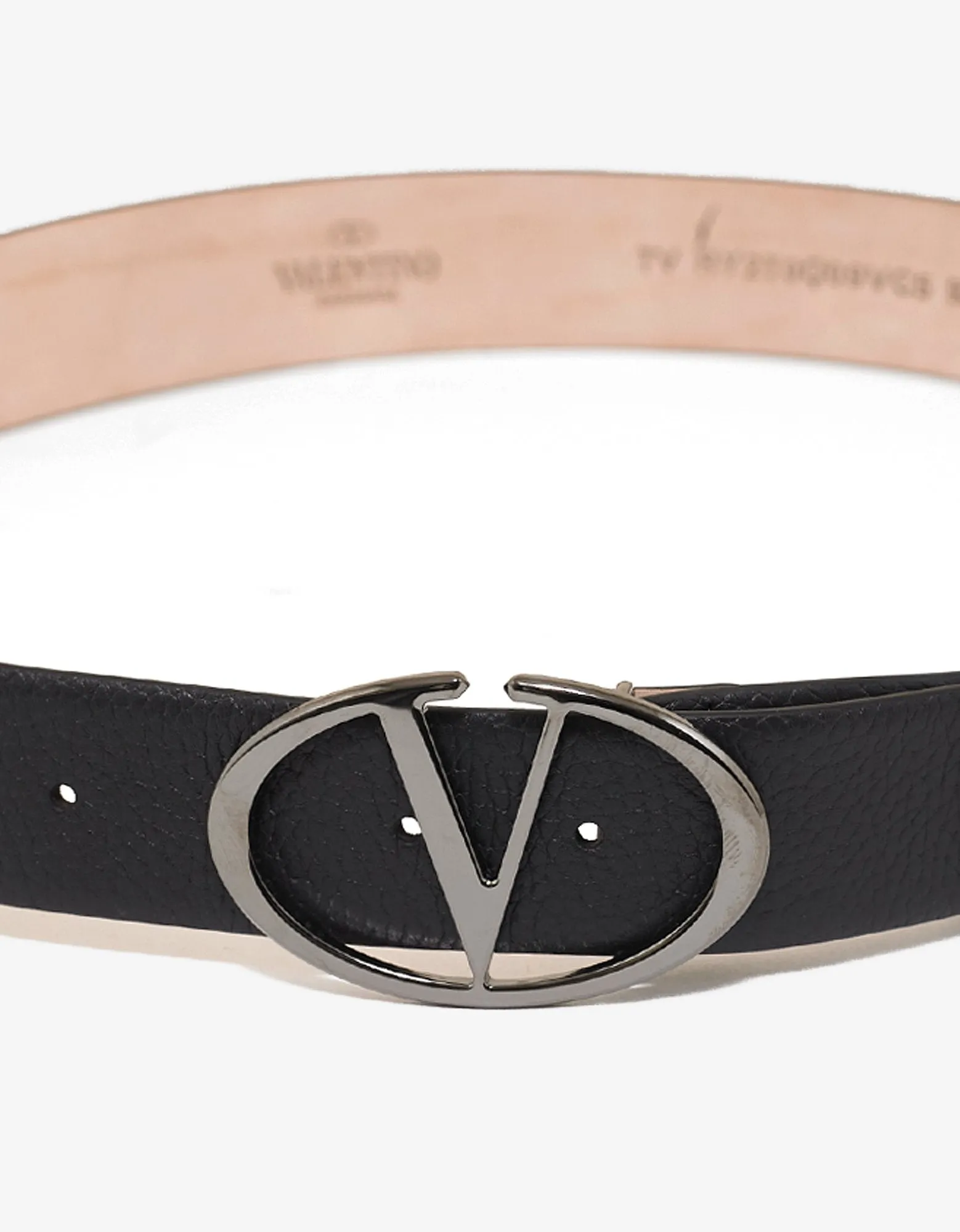 Black 'V' Buckle Grain Leather Belt -