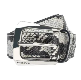 Black-White Belt in Snake Print Leather with Silver Finish Buckle Closure