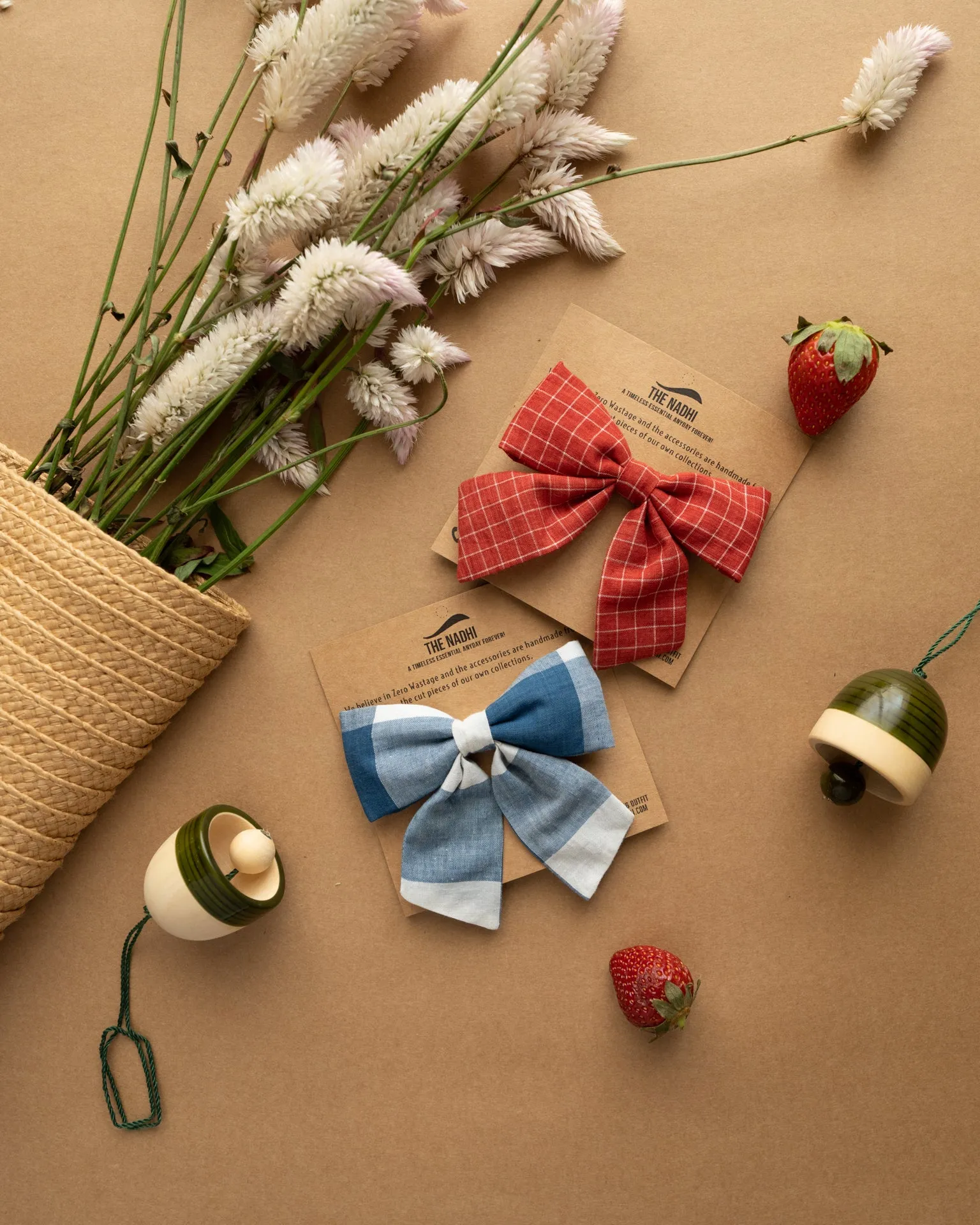 Blue & Red Check Hair Clips Combo