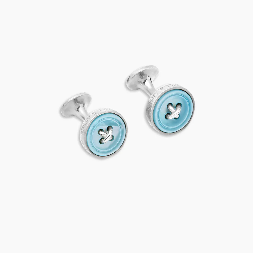 Blue Sterling Silver Mother-of-Pearl Button Cufflinks