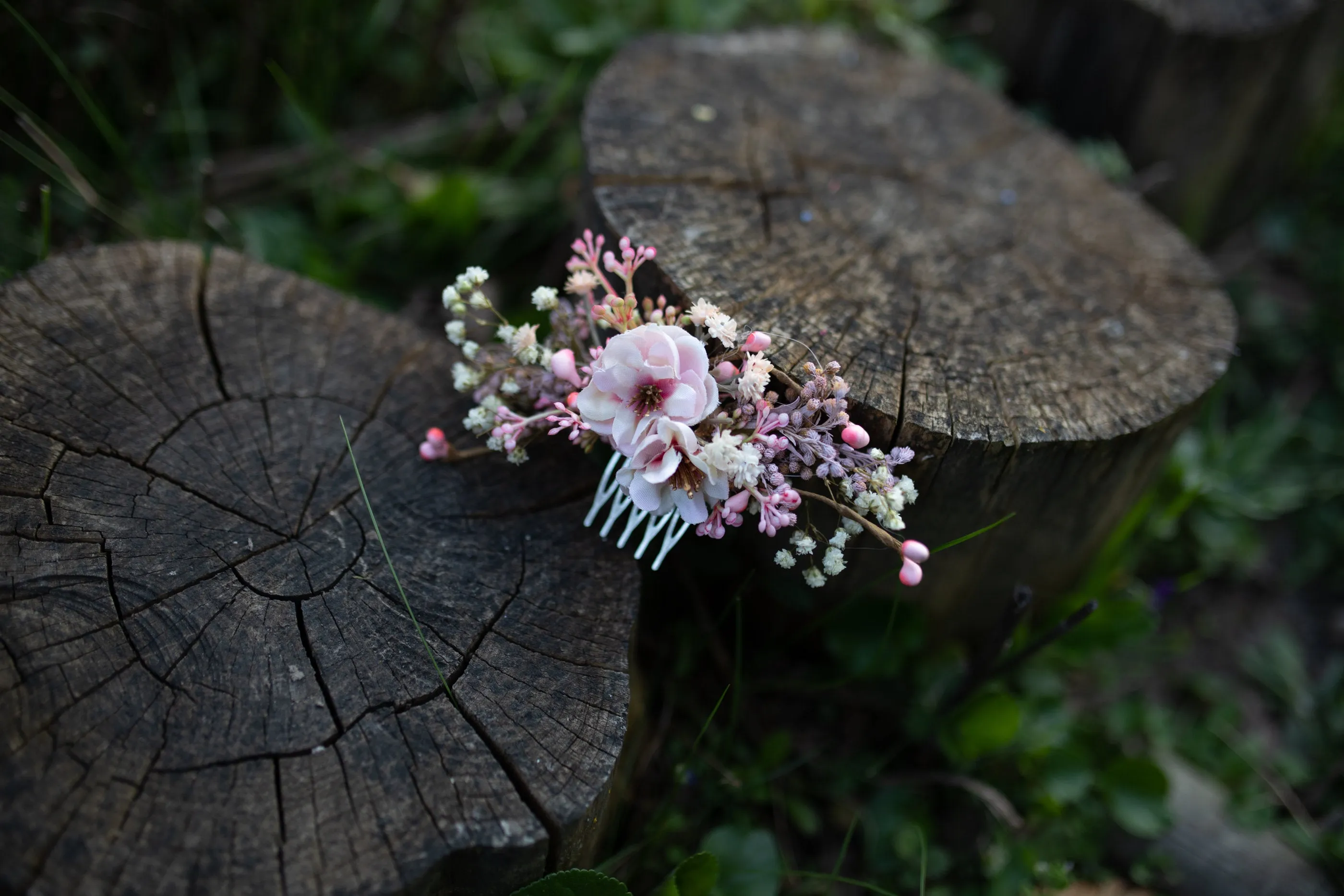 Blush and ivory flower hair comb Customisable Cherry blossom Wedding hair comb Bridal accessories Small flower comb Magaela Natural