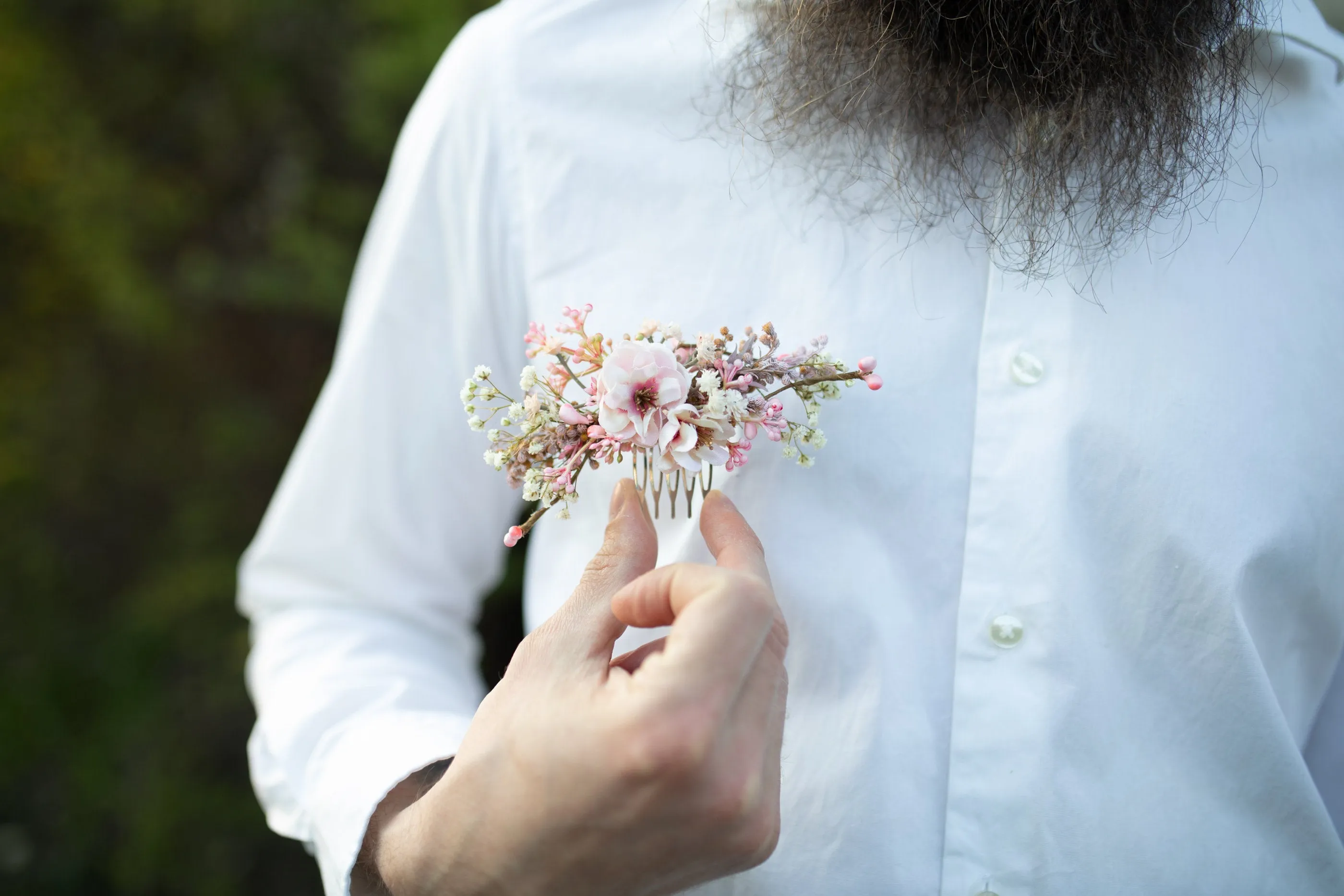 Blush and ivory flower hair comb Customisable Cherry blossom Wedding hair comb Bridal accessories Small flower comb Magaela Natural