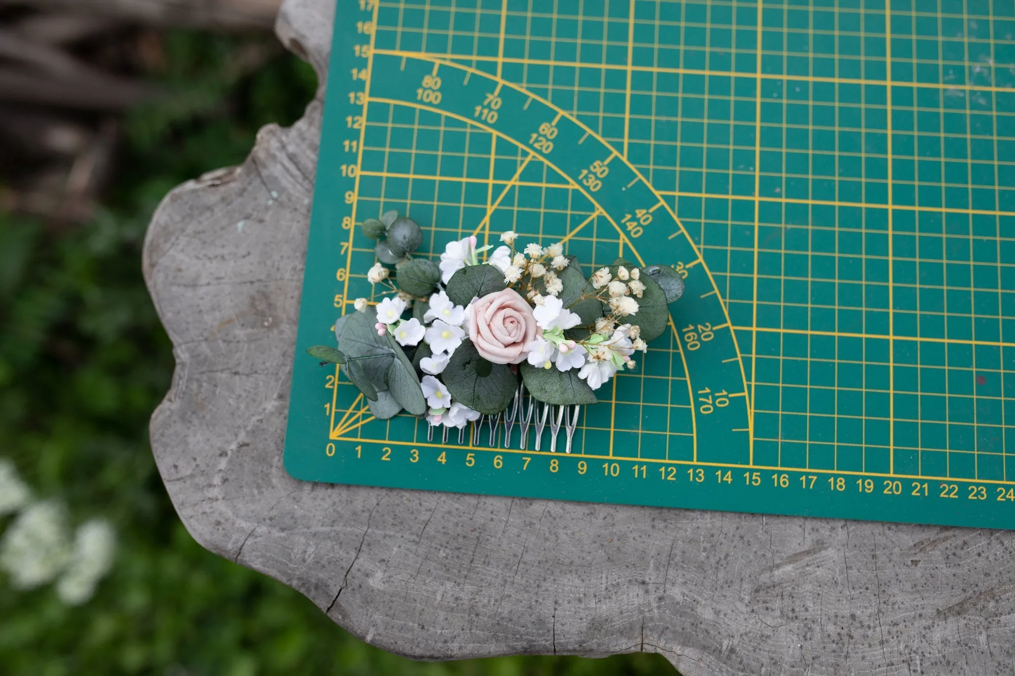 Blush and ivory flower hair comb Wedding hair comb Bridal accessories Pink flower comb Flower hair comb Greenery flower comb Magaela Natural