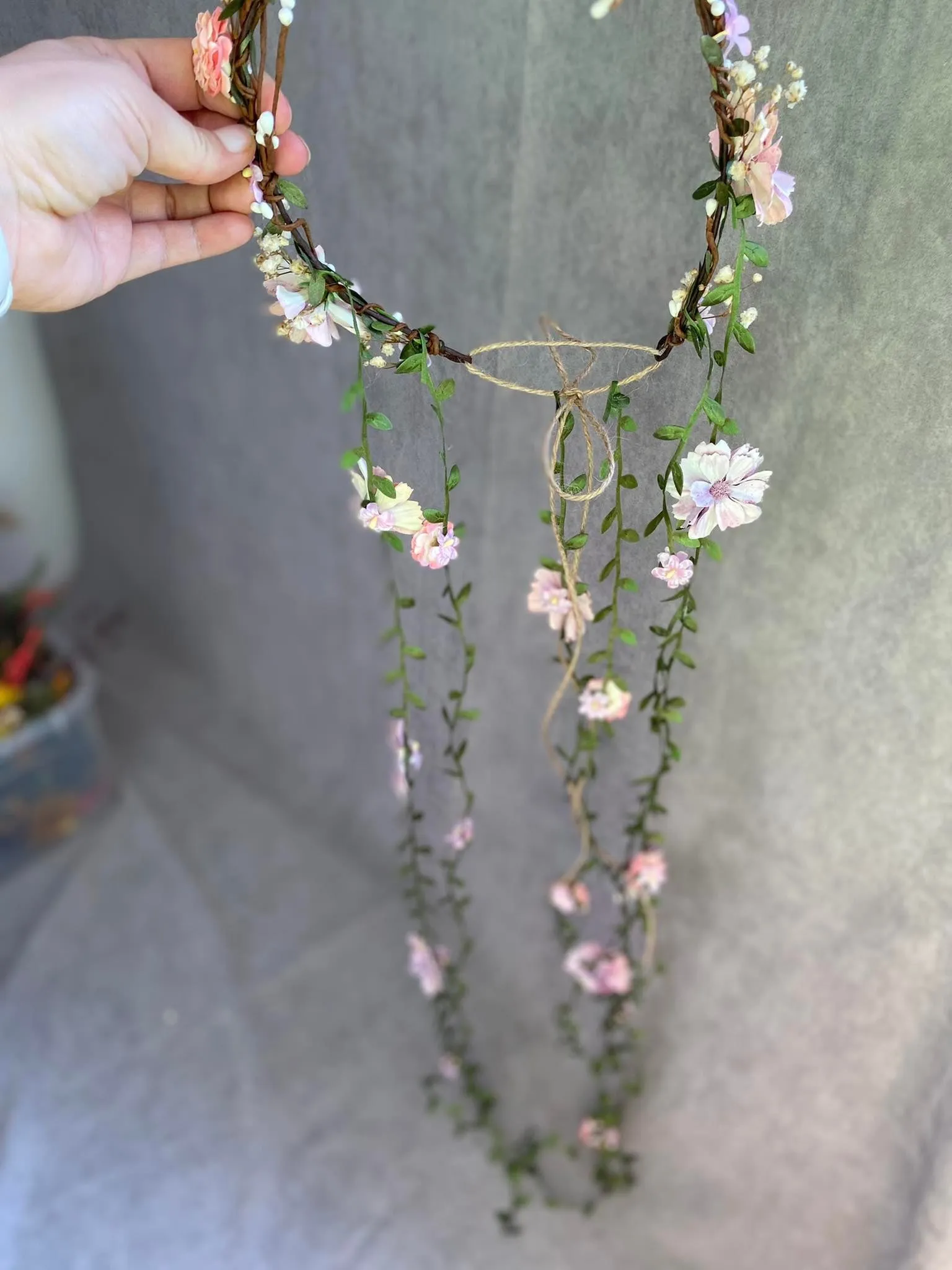 Blush flower hair crown with vines