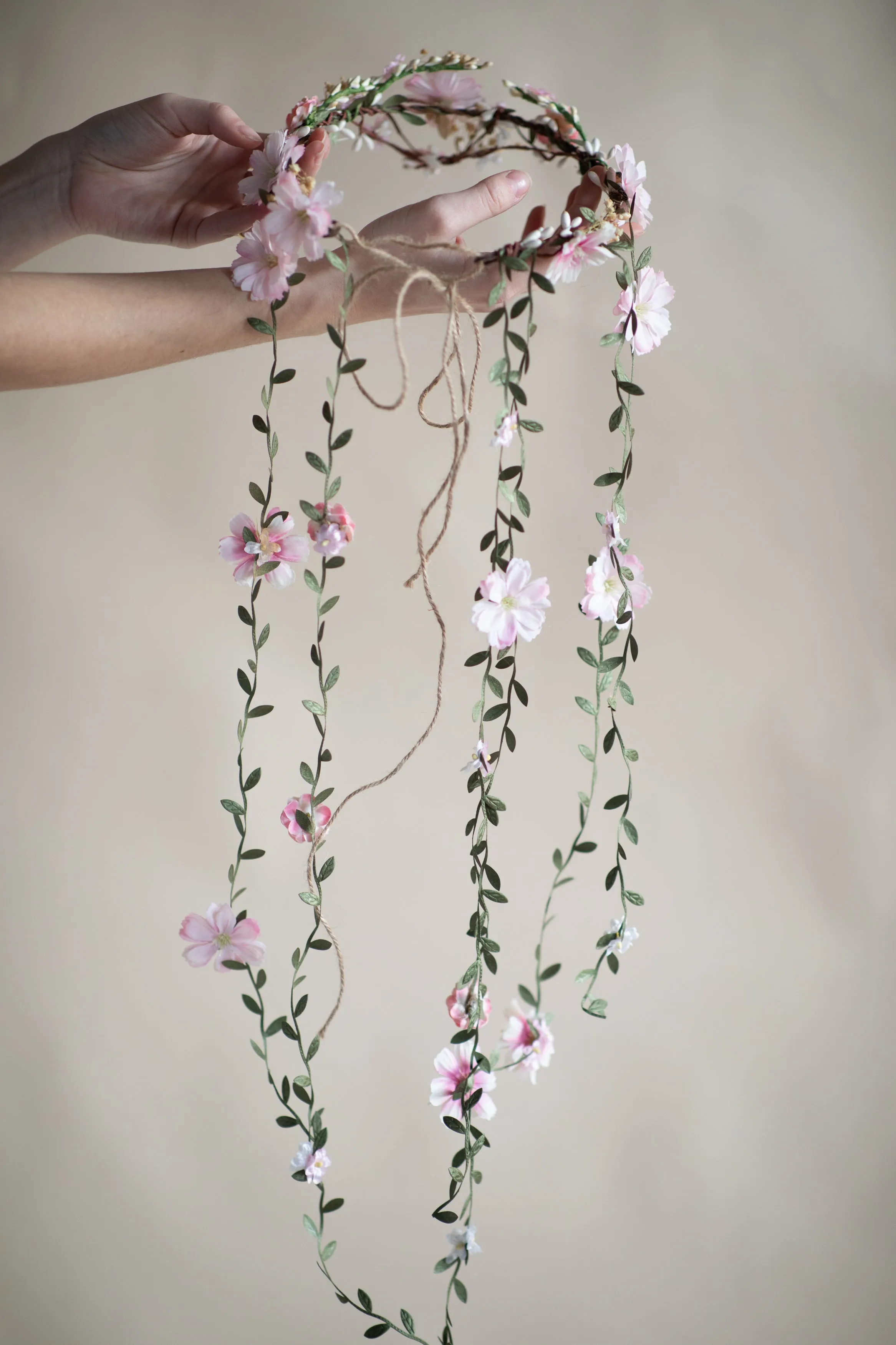 Blush flower hair crown with vines