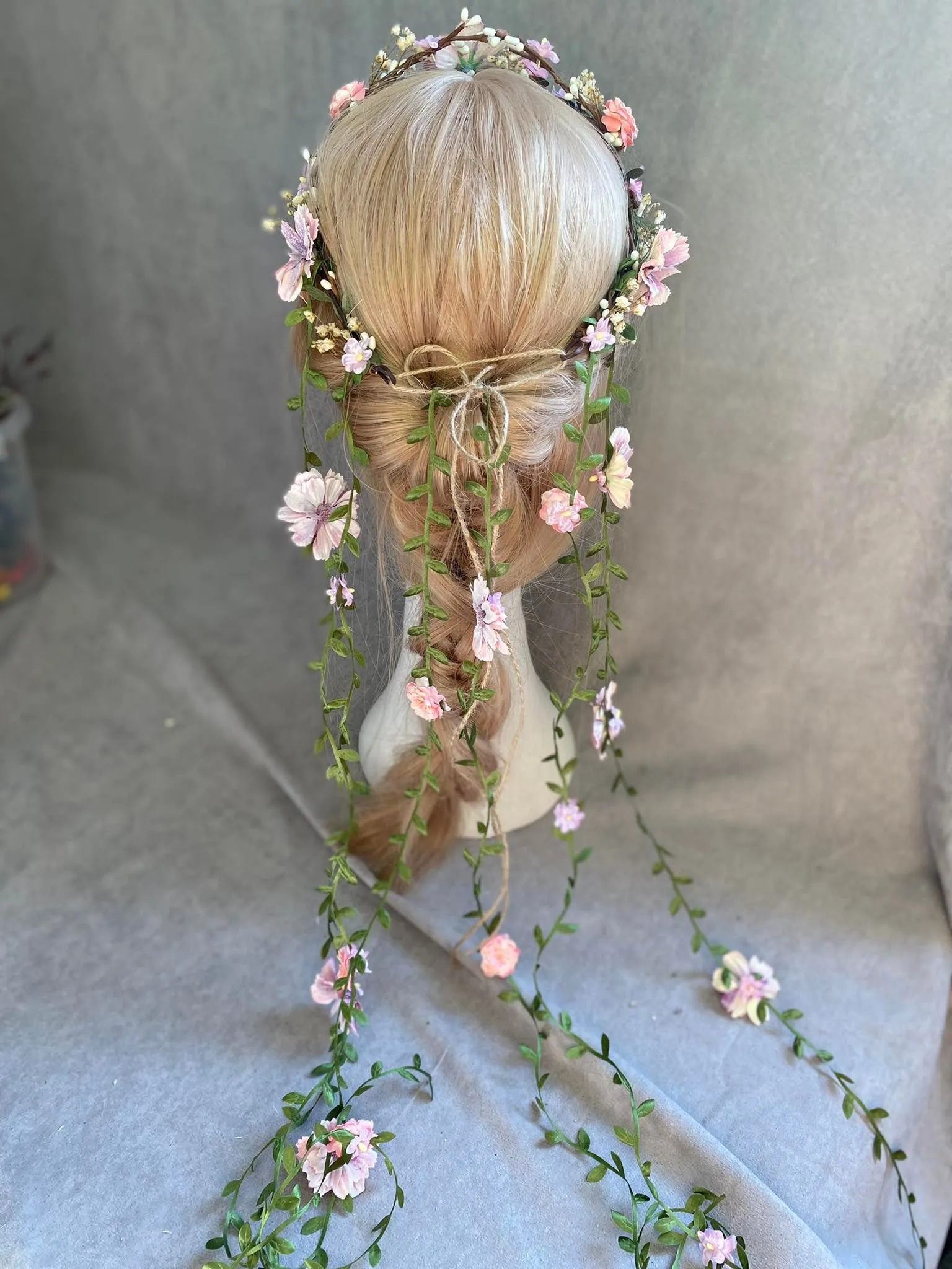 Blush flower hair crown with vines