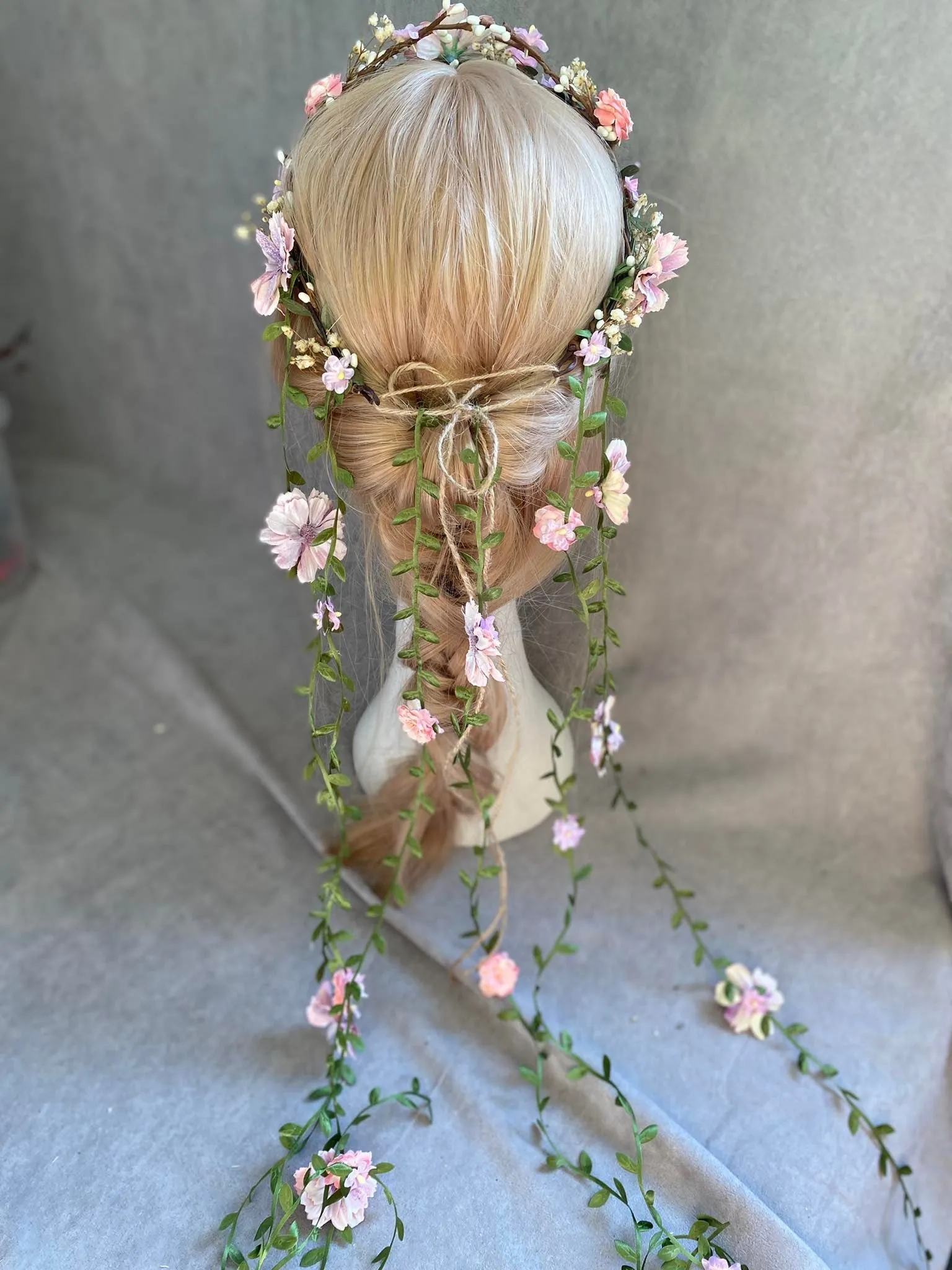 Blush flower hair crown with vines