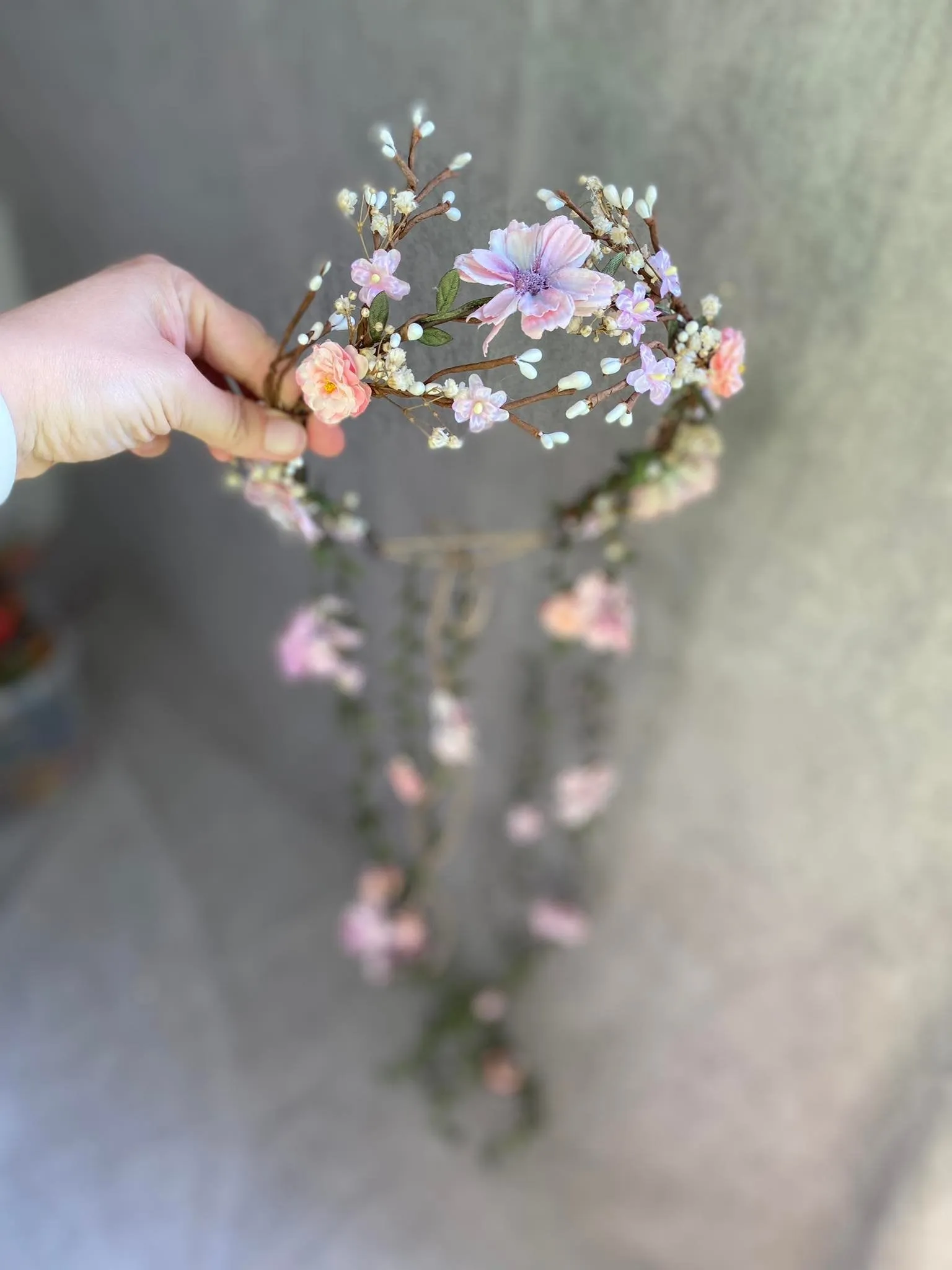 Blush flower hair crown with vines