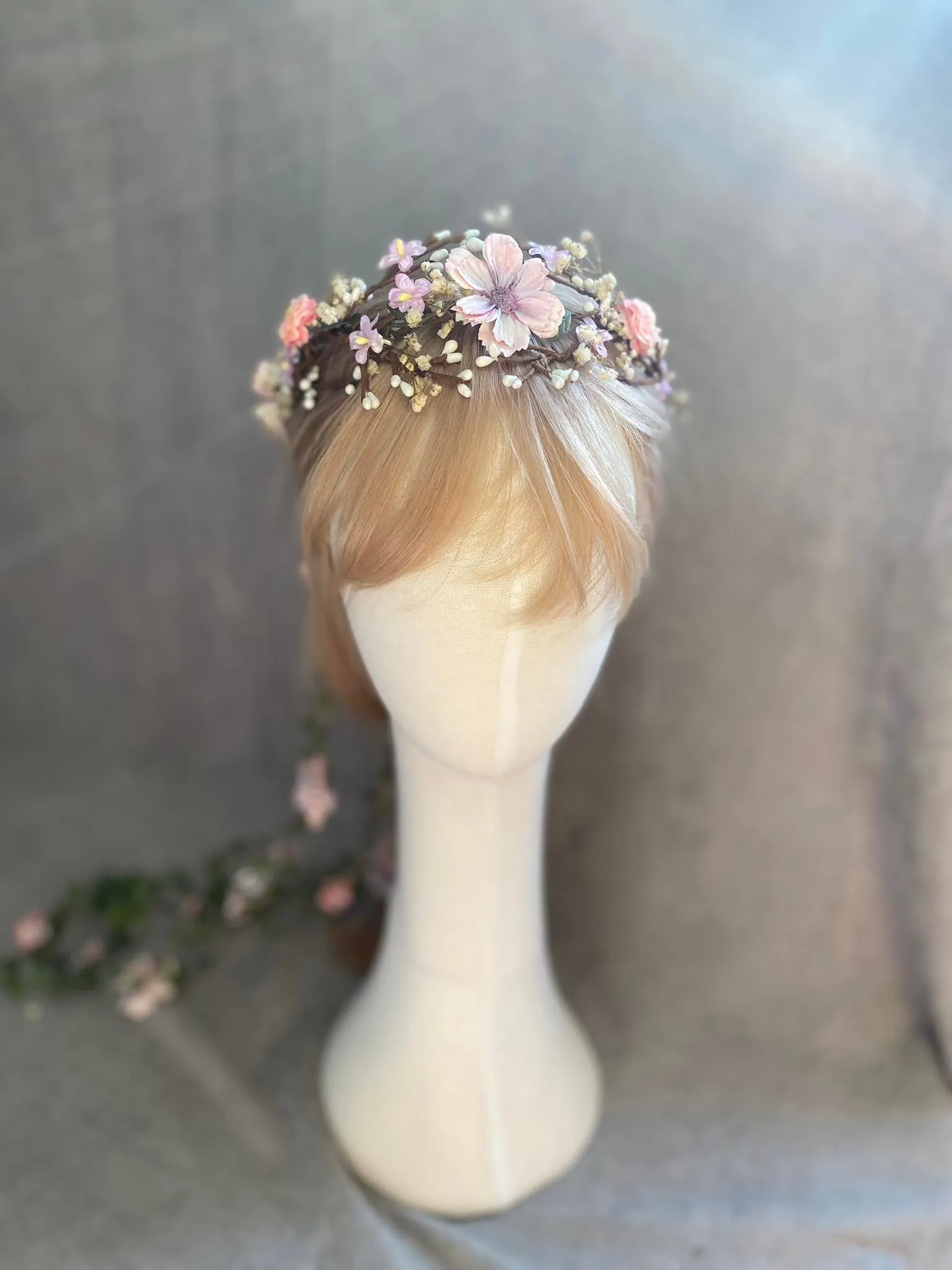 Blush flower hair crown with vines